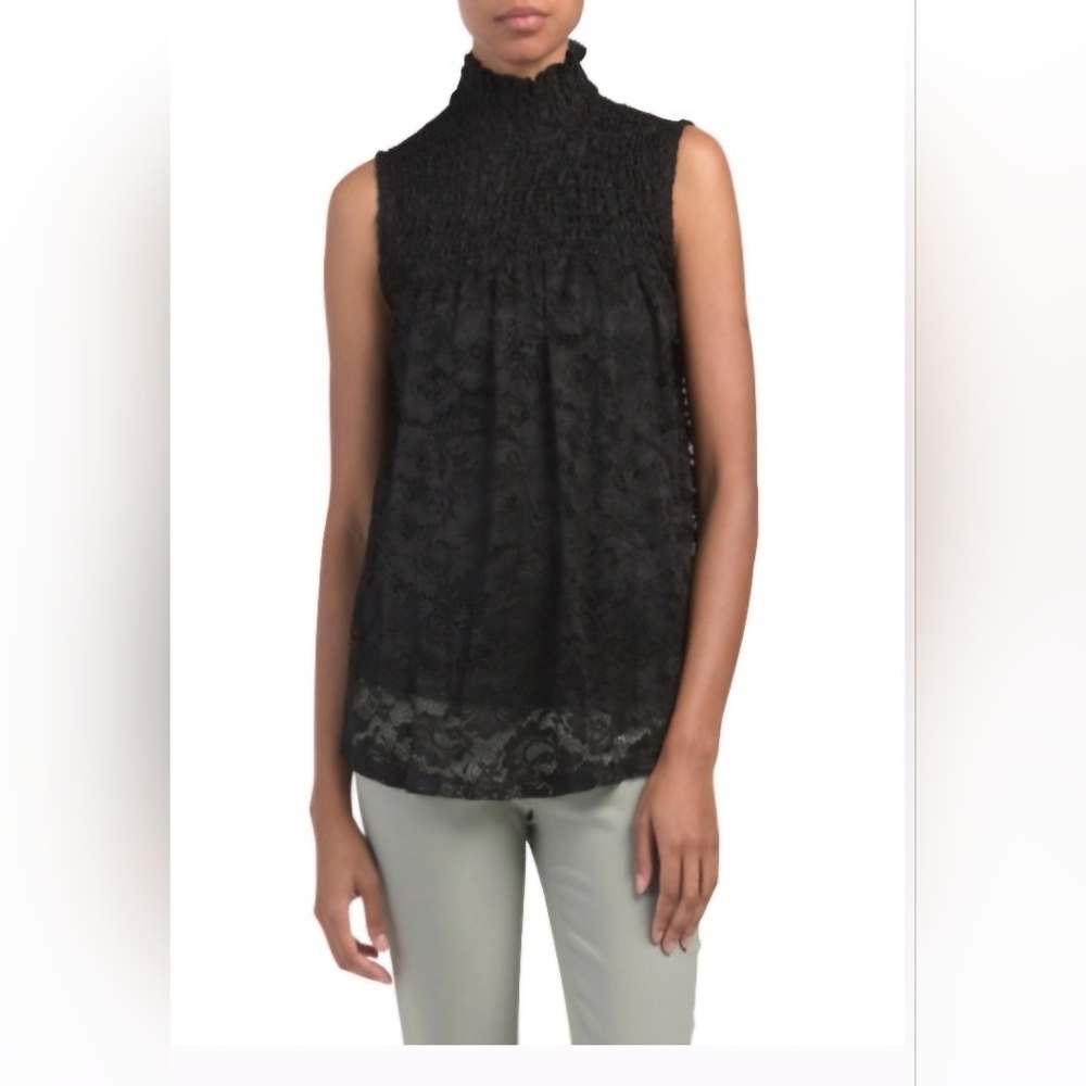 Adiva Black Lace High Neck Blouse